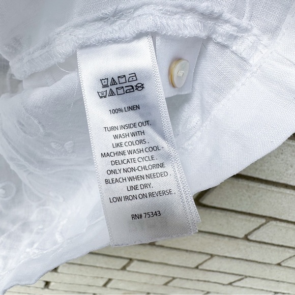 Kenar White 100% Linen Embroidered Tunic Top M V-Neck 3/4 Sleeve Boho Beach - Picture 5 of 8